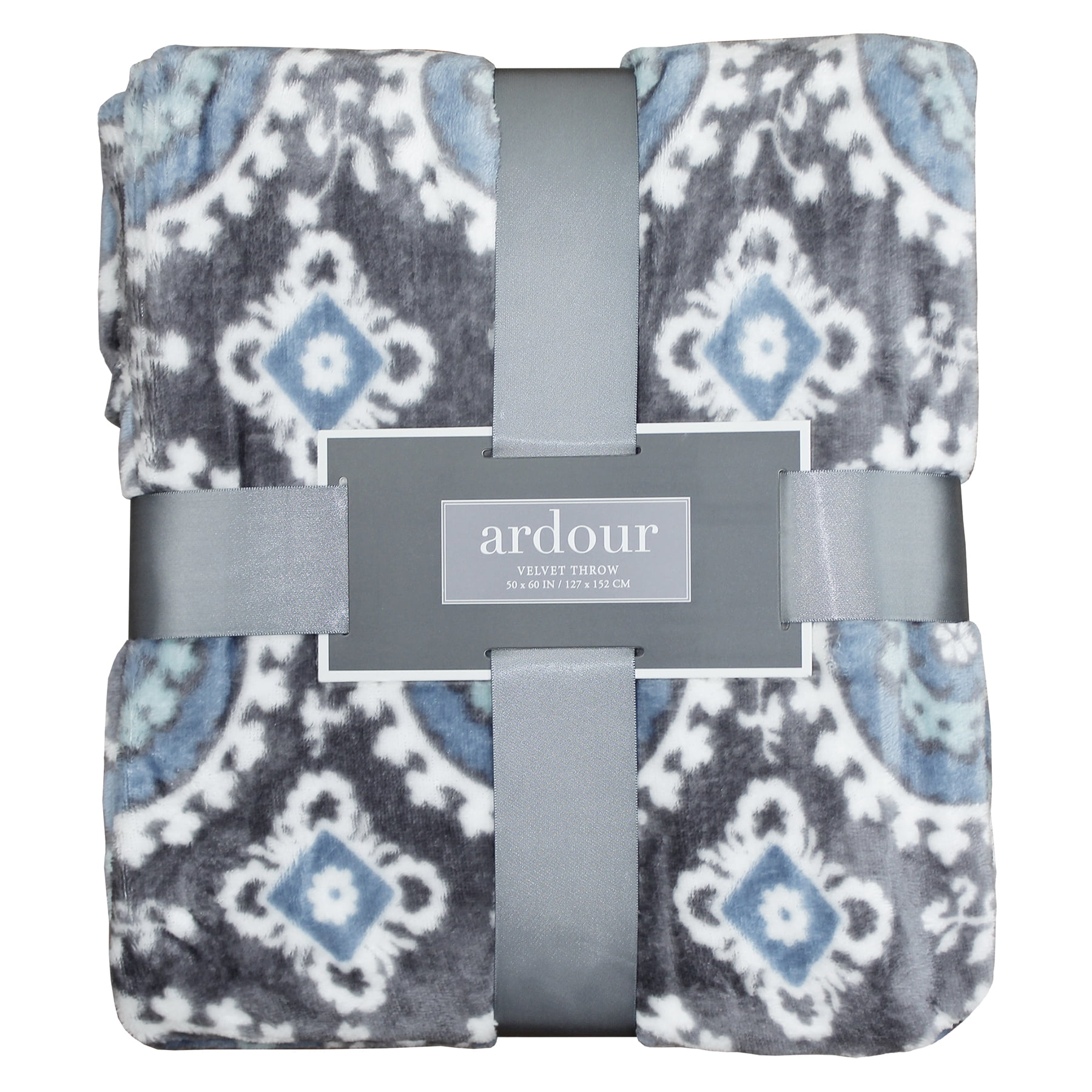 Blue and Gray Floral Damask 50x60 Minky Throw Blanket