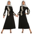 thumbnail image 3 of GENEMA Women Muslim Puff Long Sleeve Flared Maxi Dress Beading Floral Lace Applique Belted High Waist Robe Elegant Dubai Abaya Turkey Hijab Kaftan Islamic Clothing, 3 of 19
