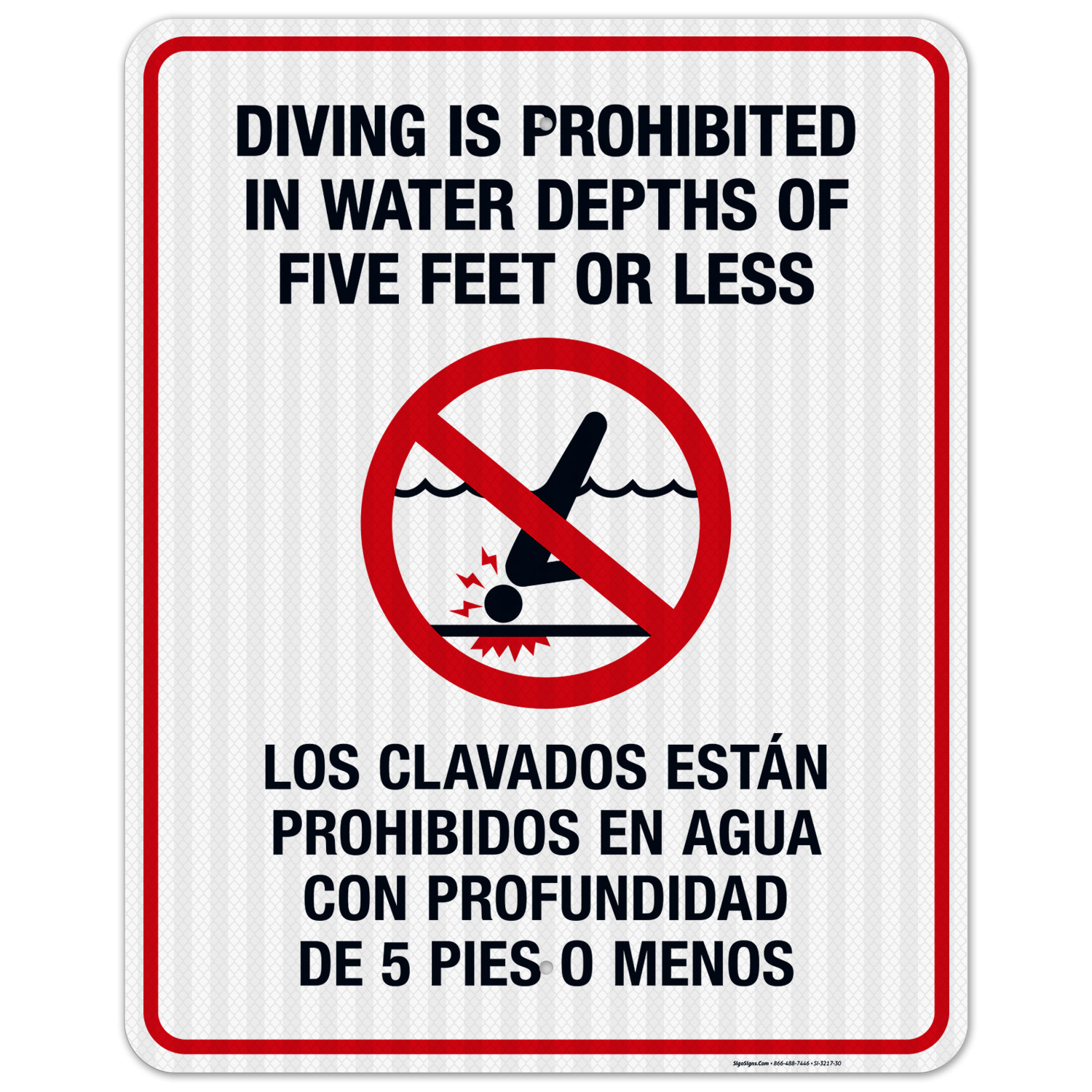 Diving Is Prohibited In Water Depths Of Five Feet Or Less Pool Sign ...