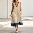 thumbnail image 6 of Oksale Flowy Dresses for Women Trendy Denim Print Deep V Neck Tank Dress with Pockets Loose Cozy Midi Vacation Dresses Beige 2XL, 6 of 10