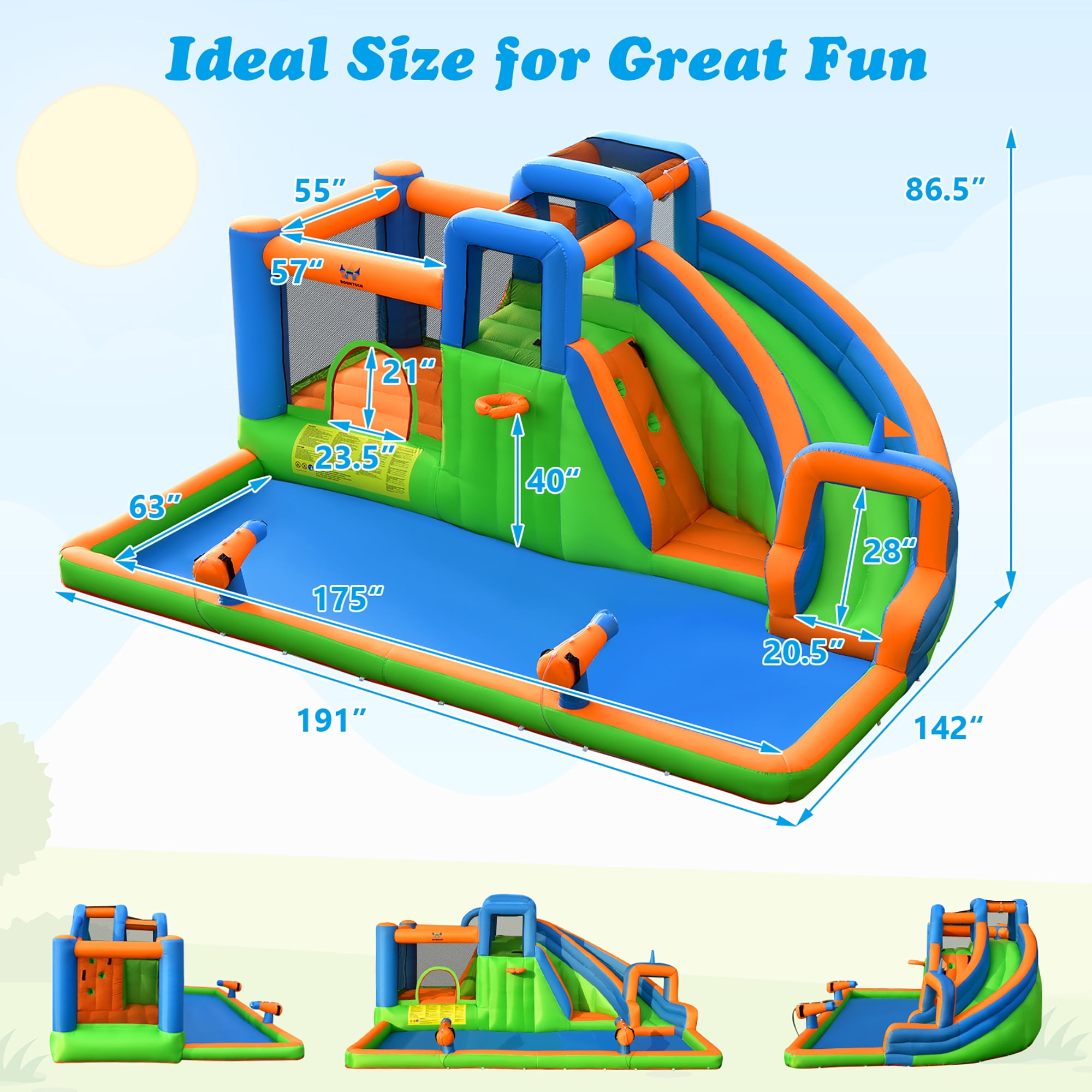Gymax Inflatable Water Slide Giant Bounce Castle w/ Dual Climbing Walls & 735W Blower