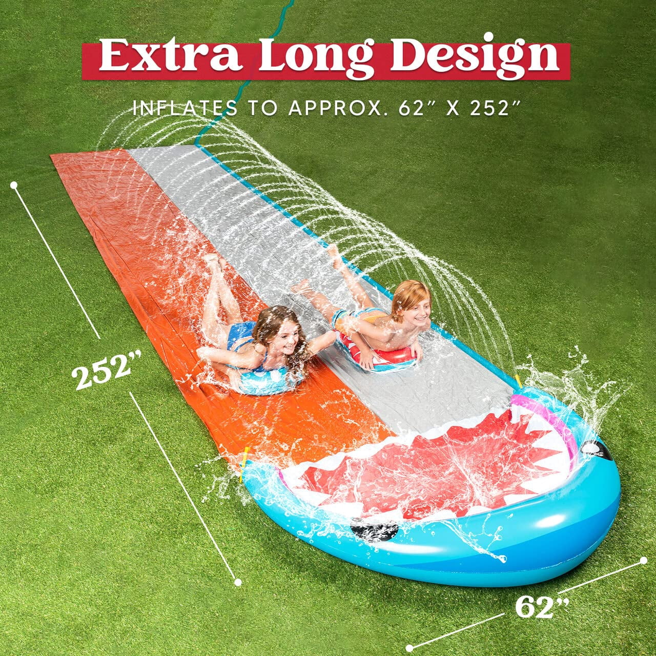 Sloosh 21ft Water Slides with 2 Boards Backyard Outdoor Lawn Slip Waterslide 2 Sliding Racing Lanes with Sprinklers Summer Toy 21ft x 62in, Shark