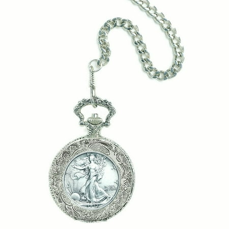 Silver Walking Liberty Half Dollar Coin Pocket Watch