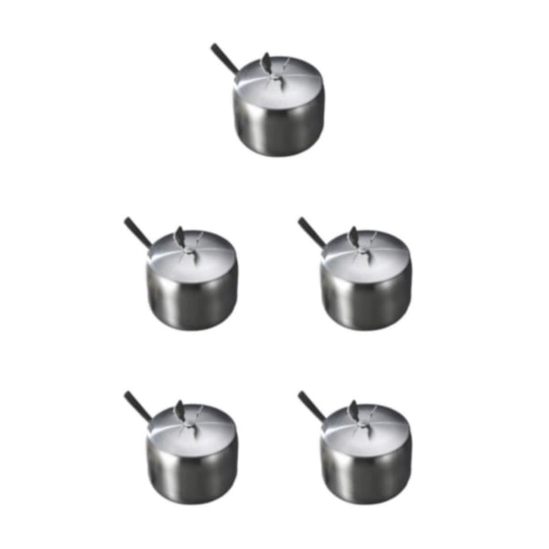 Yuarrent Stainless Steel Sugar Bowl Condiment Spice Organizer Jar Pepper Lid Spoon Seasoning and Salt Storage Cruet Pot with Type2 NO2