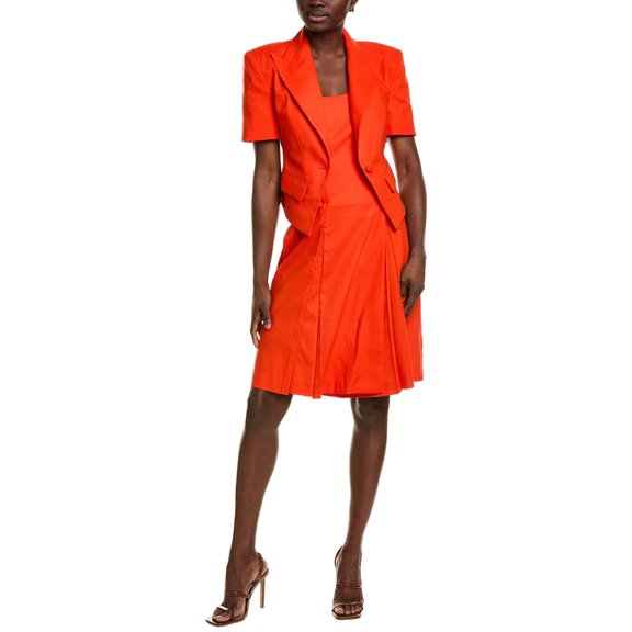 BGL womens 2pc Linen-Blend Blazer & Dress Set, 10, Orange