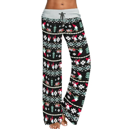 

Comfy Casual Pajama Pants for Women Christmas Deer Print Drawstring Palazzo Pjs Lounge Pants Wide Leg Boho Pants Daily Party Sleep Loungewear