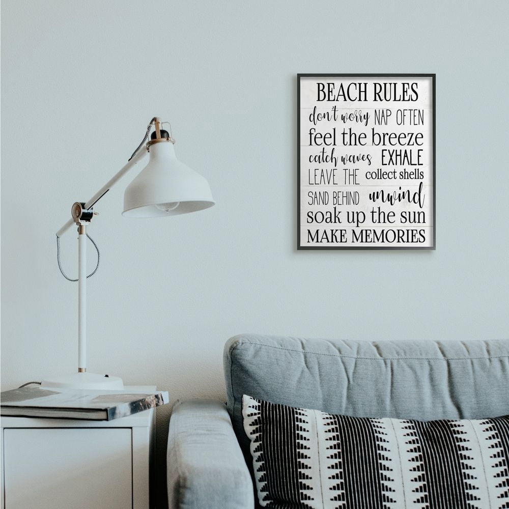 Stupell Industries Beach House Rules Relaxing Activities Black White List Framed Wall Art Design by Daphne Polselli, 16" x 20", Black Framed