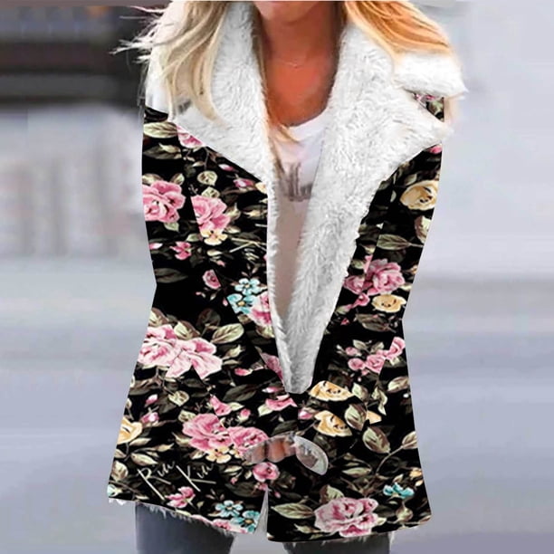 Puntoco Abrigo Mujer Halloween Impreso Moda Manga Larga Bolsillo Compuesto Felpa Botón Abrigo Manga Larga Sin Sombrero Casual Abrigo/Chaqueta Liquidación Puntoco Puntoco-1