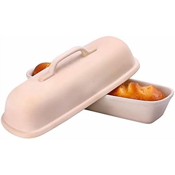 Superstone Covered Baker,Unglazed stoneware bakeware,Square Bread Porcelain Baking Pan,Bakes Italian Bread with Light Crumb and Crusty Crust (15.3 * 5.9 * 7 in)