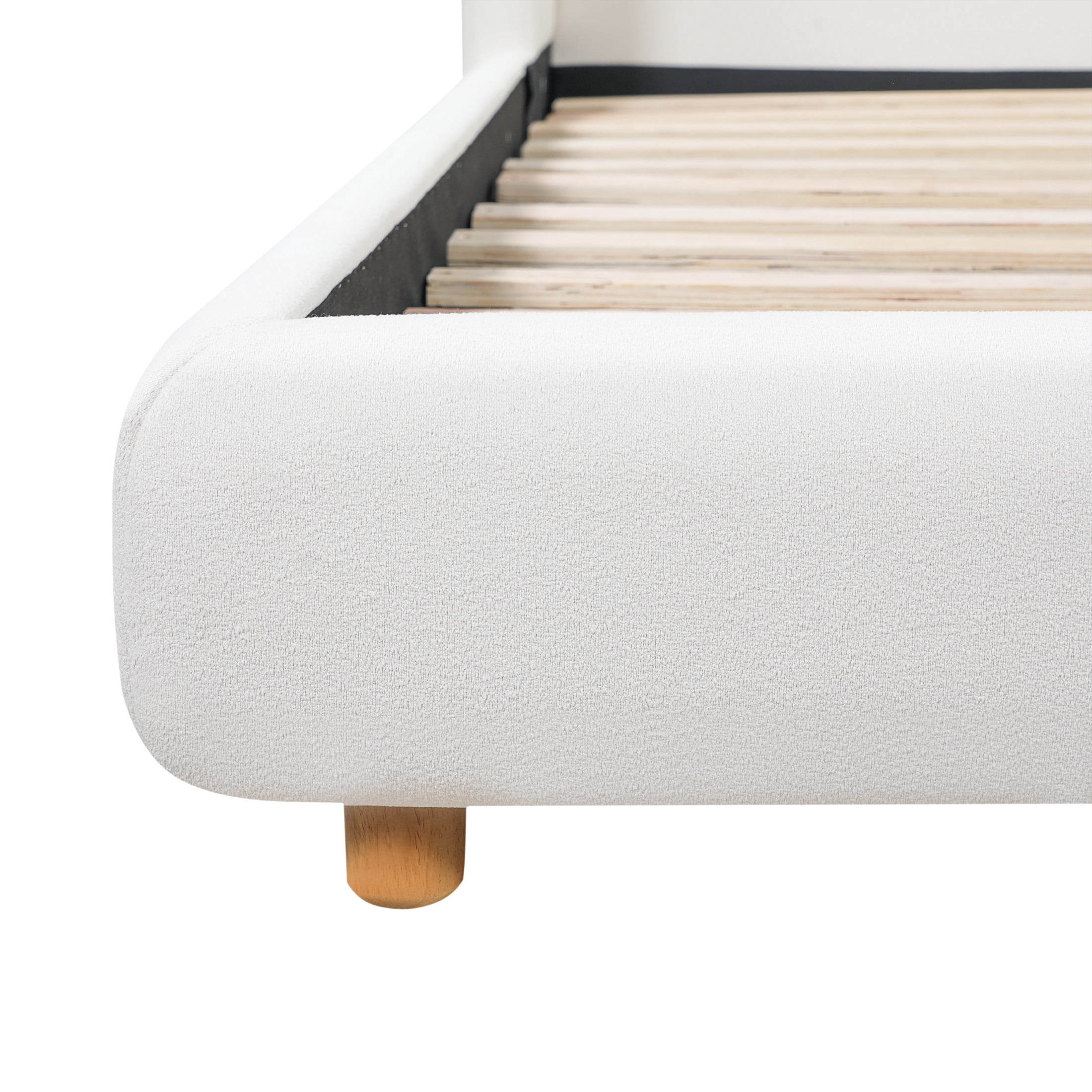 Christopher Knight Home Modern King Boucle Upholstered Platform Bed with Wingback Headboard, White