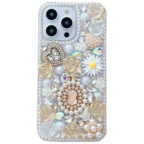 Decase case For iPhone XR,3D Luxury Handmade Girls Phone Case Pearl Pendant Sparkle Shinning Flower Rhinestone Crystal Diamond Cover Case, silver
