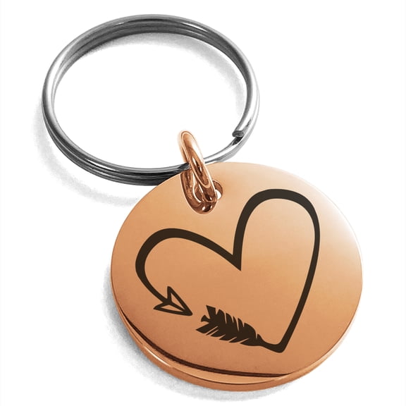 Stainless Steel Love Arrow Heart Engraved Small Medallion Circle Charm Keychain Keyring
