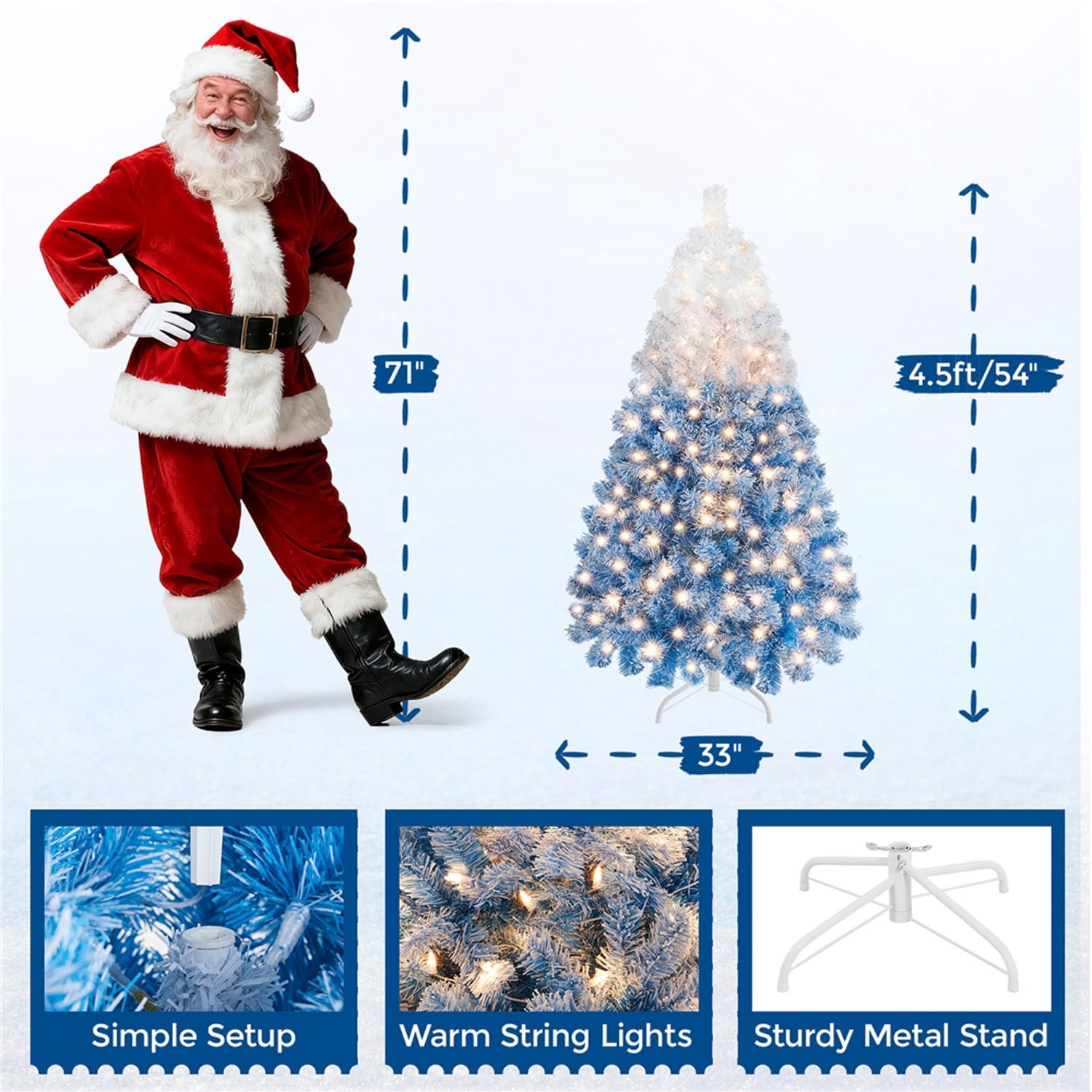 Alden Design 4.5FT Pre-lit Artificial Christmas Tree Holiday Decorative Fir Tree with Foldable Stand and LED Warm Lights,Lake Blue Gradient