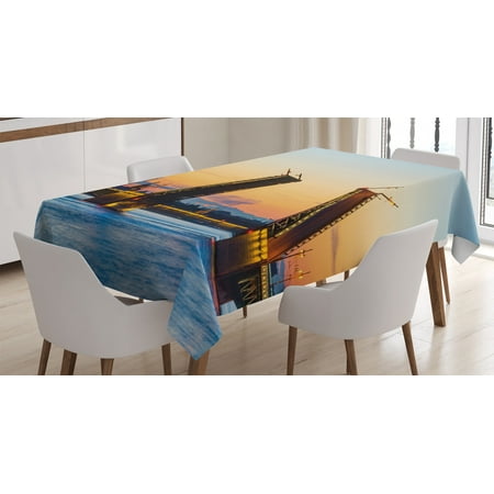 

Apartment Decor Tablecloth View of Palace Bridge with Peter and Paul Fortress St Petersburg Russia Rectangular Table Cover for Dining Room Kitchen 60 X 84 Inches Orange Blue by Ambesonne