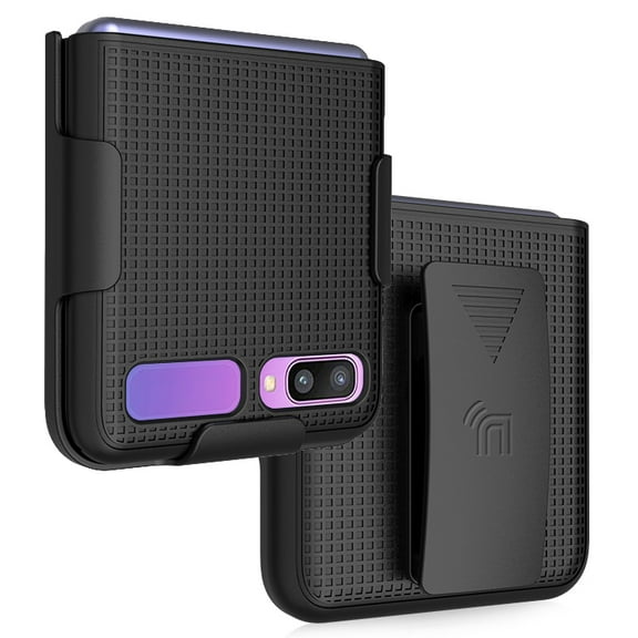 Nakedcellphone [Grid Texture] Snap-On Hard Case Cover with [Rotating/Ratchet] Belt Clip Holster Holder for Samsung Galaxy Z Flip 5G Phone (SM-F700, SM-F707) 2020