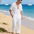 thumbnail image 2 of Jinhomg Linen 2 Piece Sets for Men Hooded Gauze Button Down Shirts with Beach Pants Short Sleeve Shirt Loose Fit Casual Summer Vacation Outfits White,XXXL, 2 of 7
