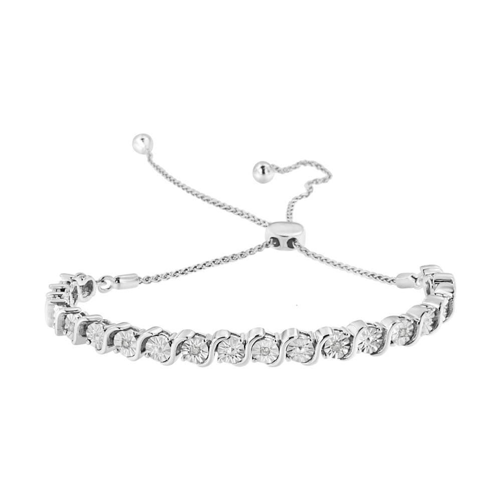 Sterling Silver 1/4cttw Diamond Tennis Link Bolo Bracelet 9.5 inches 