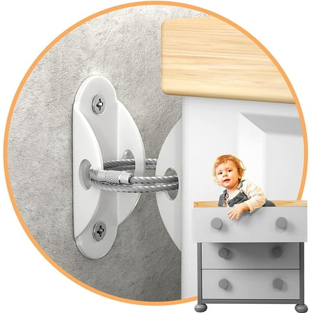 Furniture Anchors (10 Pack) for Baby Proofing, Furniture Straps Anti Tip Furniture Anchor Securing 400 lbs/ Keep Baby Pet Safety from Falling Furniture, Metal White Earthquake Straps