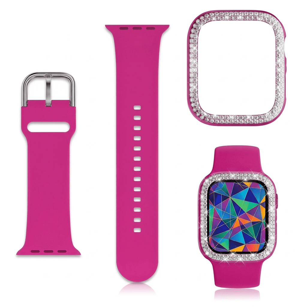 Compatible for Apple Watch Series 11 10 Band 46mm 42mm 40mm with Bumper, Bling Glitter Women Silicone Soft Comfortable Strap for iWatch Band 46mm 44mm 42mm 40mm 38mm