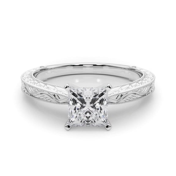 Amor Jewel 1.5 Ct Princess Cut Lab Created Diamond Wedding Anniversary Ring - Stamped 14K White Gold Plated Anniversary Ring - Engagement Wedding Solitaire Ring - Diamond Wedding Bridesmaids Rings