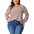 thumbnail image 1 of Camisas elegantes de ojo de perdiz de manga larga con escote cuadrado para mujeres de tallas grandes Agnes Orinda 1X Rosa oscuro, 1 of 6