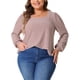thumbnail image 1 of Camisas elegantes de ojo de perdiz de manga larga con escote cuadrado para mujeres de tallas grandes Agnes Orinda 1X Rosa oscuro, 1 of 6