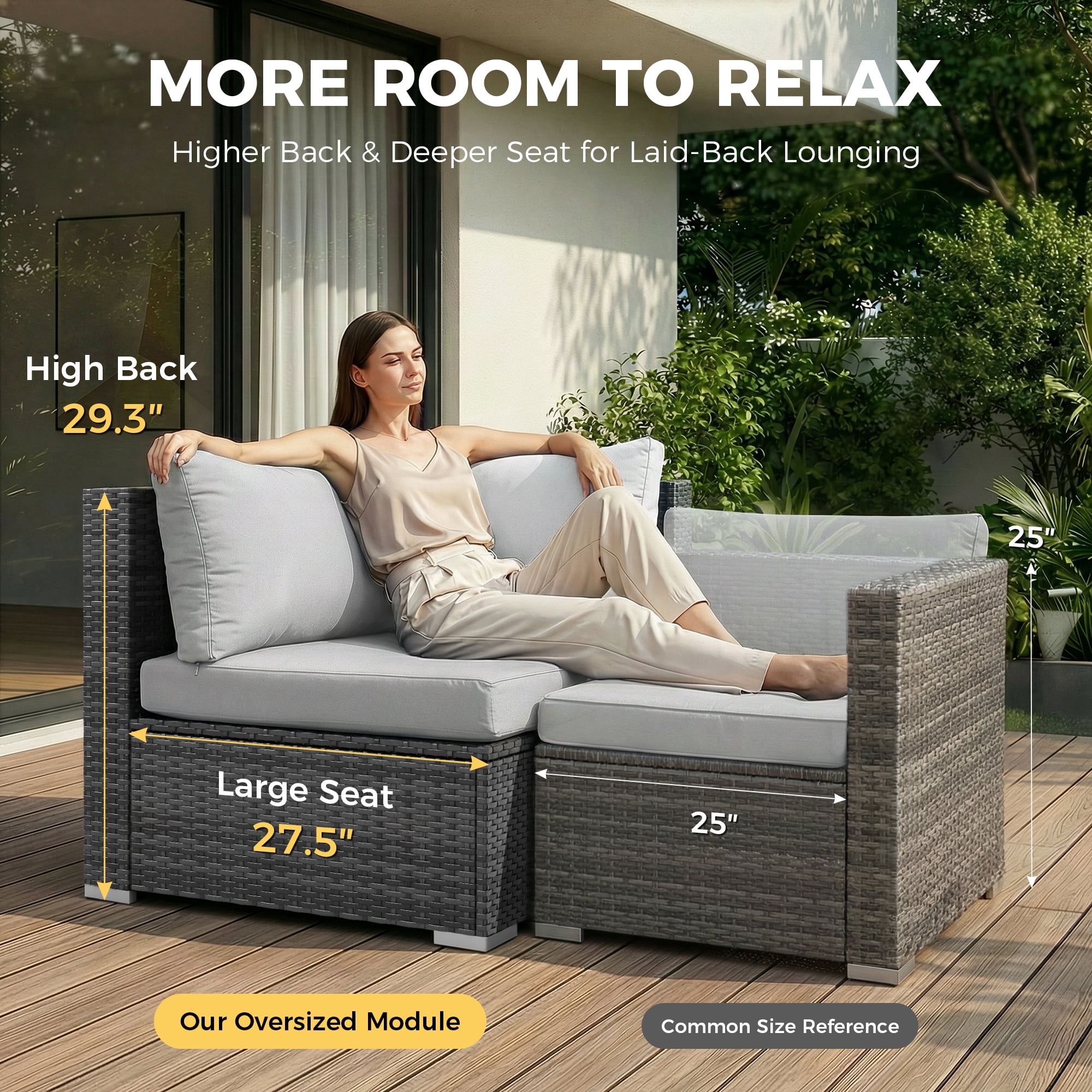 RADIATA 12-Piece Patio Furniture Set with Fire Pit Table, Outdoor Sectional with 43" 60000 BTU Firepit Table, Double Chaise Lounge, High Back Wicker Outdoor Sectional with Fire Pit Set,Light Gray