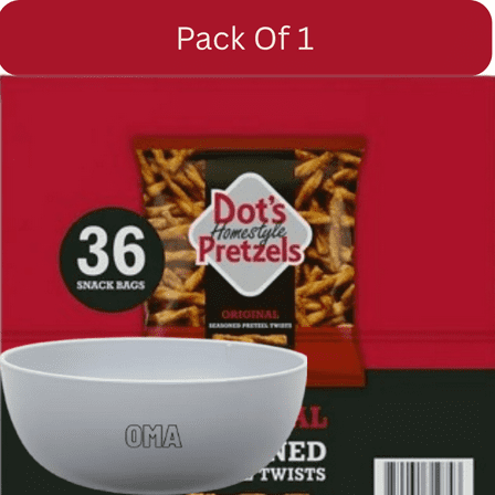 Dot’s Homestyle Original Pretzels Snack Bags, Buttery Seasoned Twists, 1 oz., 36 pk. With White Bowl By OMA