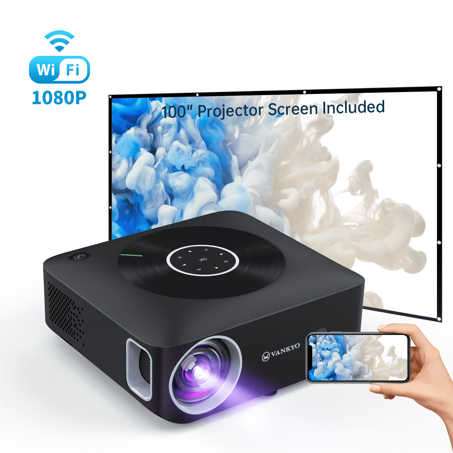 AV Ideal for Christmas Decor Smartphone, HDMI SD Compatible W/ TV Stick 8500L Mini Projector with 100 Projector Screen Latest Upgraded Projector Full HD 1080P and 200 Display Supported 