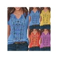 thumbnail image 2 of Gvmfive Women Fashion Floral Print Round Neck Lace Short Sleeve Tunic Tops, 2 of 5