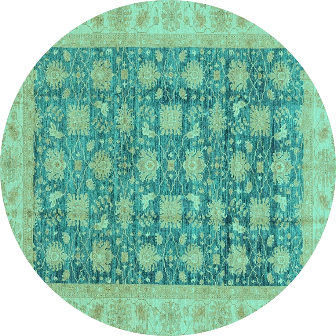 Ahgly Company Indoor Round Oriental Turquoise Blue Modern Area Rugs, 4 ...