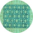 thumbnail image 1 of Ahgly Company Machine Washable Indoor Round Oriental Turquoise Blue Modern Area Rugs, 5' Round, 1 of 4