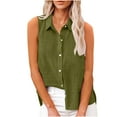 thumbnail image 2 of Plus Size Tank Tops for Women Sleeveless Cotton Linen Turn-down Summer Solid Casual T-shirt Army Green XXXXXL, 2 of 6