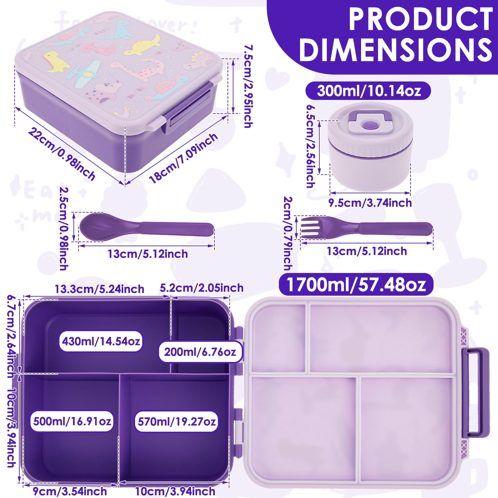 Grusce Bento Lunch Box Set with 10.15oz Soup Thermo, Leak-Proof Lunch Containers with 4 Compartments, Thermo Hot Food Jar and Insulated Lunch Bag