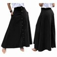 thumbnail image 3 of Women Button Down Maxi Skirts High Waist A-Line Pleated Long Skirts with Pockets Black S, 3 of 7