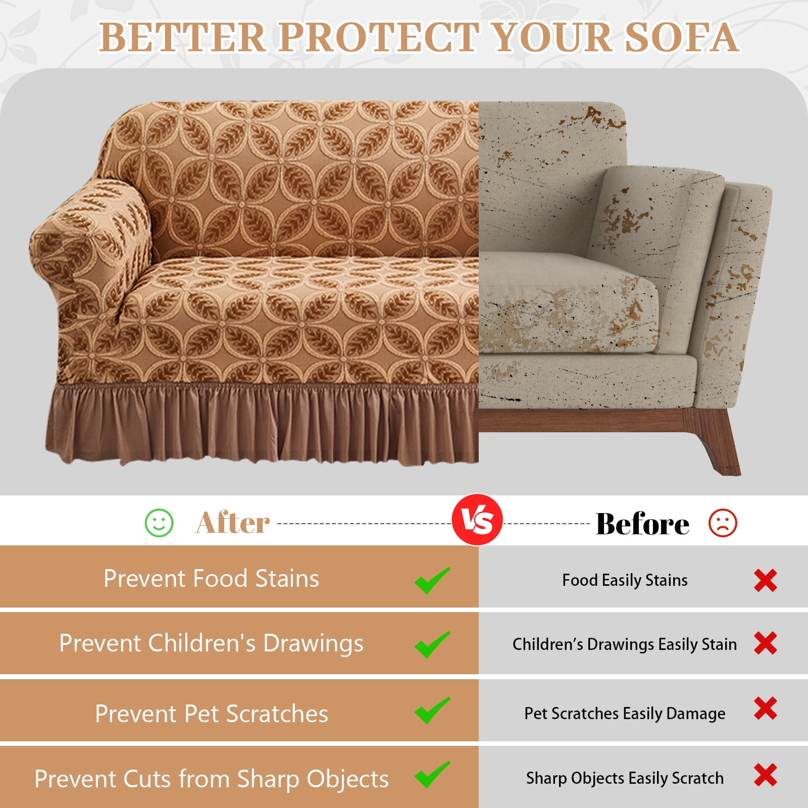 ANMINY Stretch Sofa Slipcover Cushion Couch Cover with Skirt Pet Friendly Durable Washable Stretchable 2-Seater (57"-73")