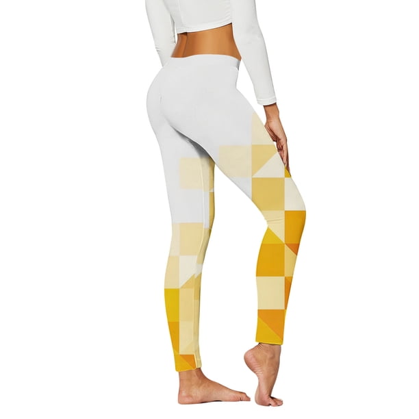 Gibobby Leggings para Mujeres Casual Tight Cintura alta Deportes Yoga Leggings con estampado geométrico colorido(Amarillo,M)
