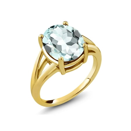 - 3.93 Ct Oval Sky Blue Simulated Aquamarine 18K Yellow Gold Plated Silver Ring