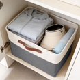 thumbnail image 3 of Storage Basket with Leather Handle, 11.02 inch Fabric Storage Bin, Clothes Organizer Basket, Laundry Storage Basket, Foldable Linen Storage Box, Closet Blanket Organizer for Bedroom Household, 3 of 5