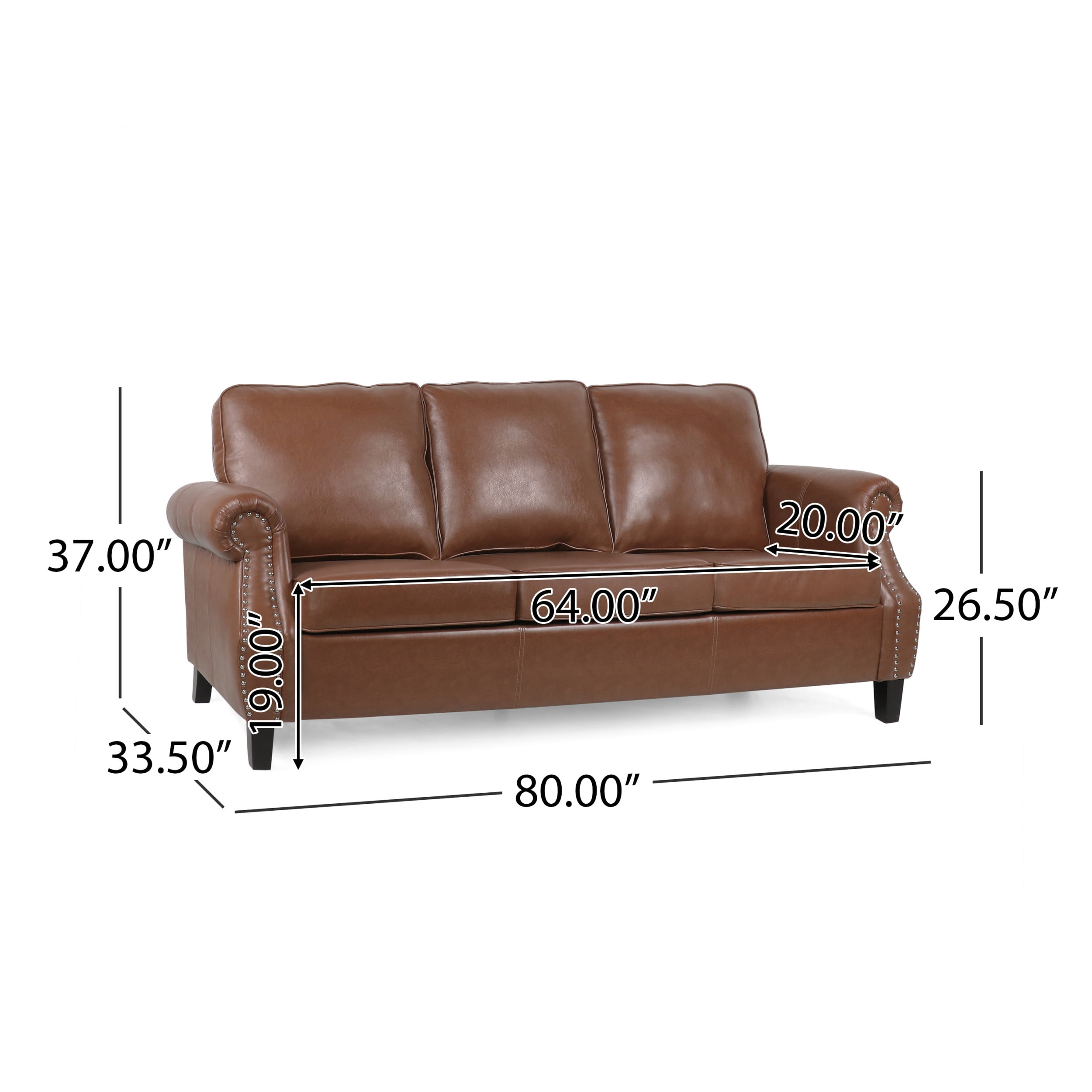 Noble House Amedou Faux Leather 3 Piece Club Chair and Sofa Set, Cognac Brown and Dark Brown