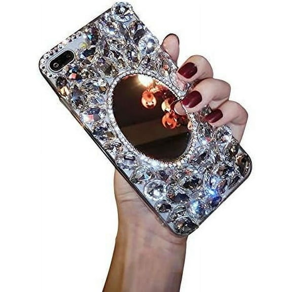 Bling Diamond Case for Samsung Galaxy S22 Ultra 5G,Fashion Women Girls Makeup Mirror Phone Case,Crystal Clear Stunning Stones 3D Handmade Sparkly Rhinestone Soft TPU Bumper Cover