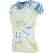 YDX Green Blue Spiral Tie Dye T-Shirt for Teen Girls Juniors Scoop Neck Medium