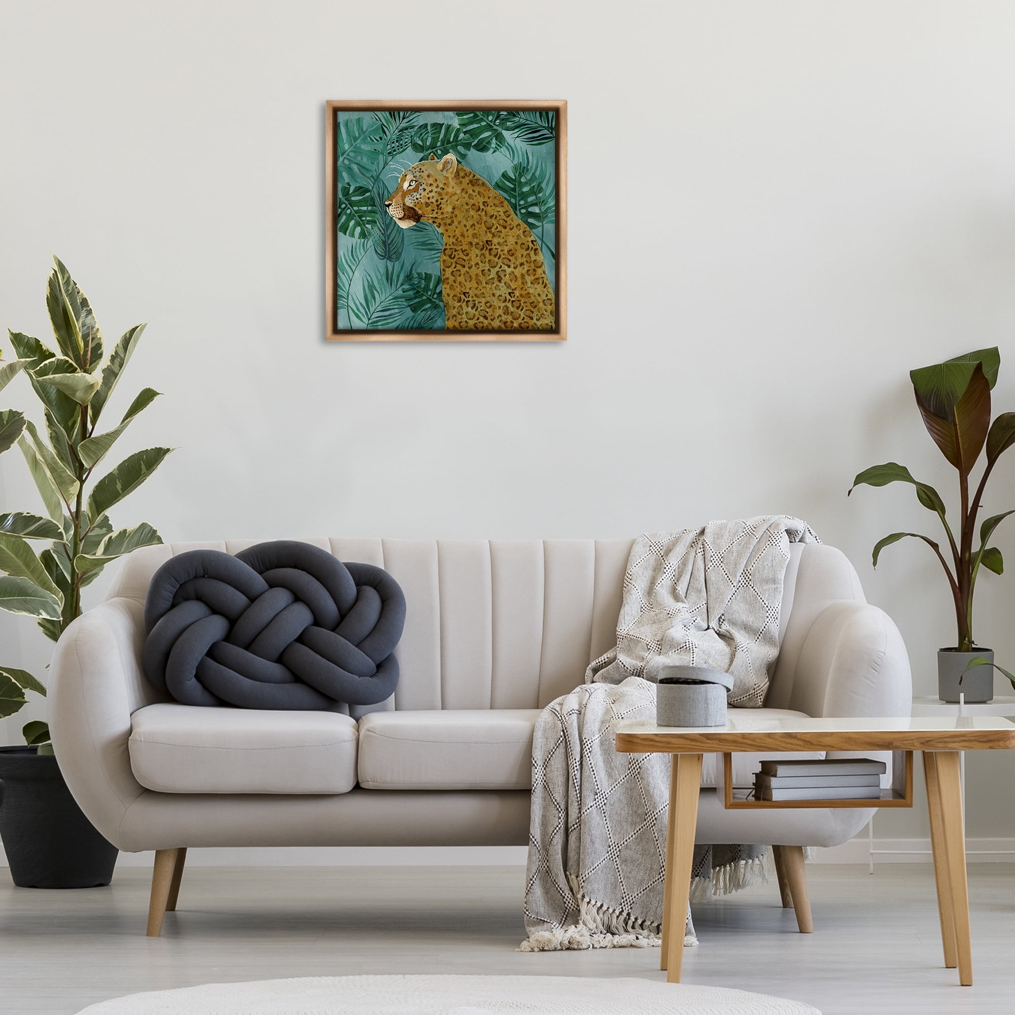 Stupell Industries Monstera & Palms Cheetah Animals Painting Brown Floater Framed Canvas Art Print Wall Art, 25 x 25