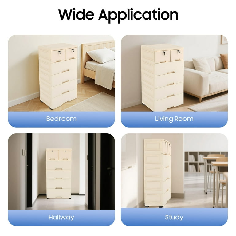 Peakora Beige Color Storage Cabinet with 6 Drawers Closet Drawers