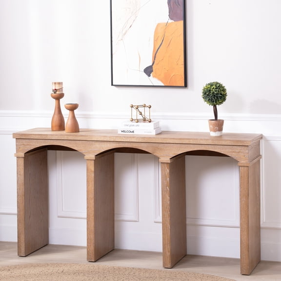 GDF Studio 60" Rustic Console Table, Entryway Sofa Table with Arched Legs, Natural