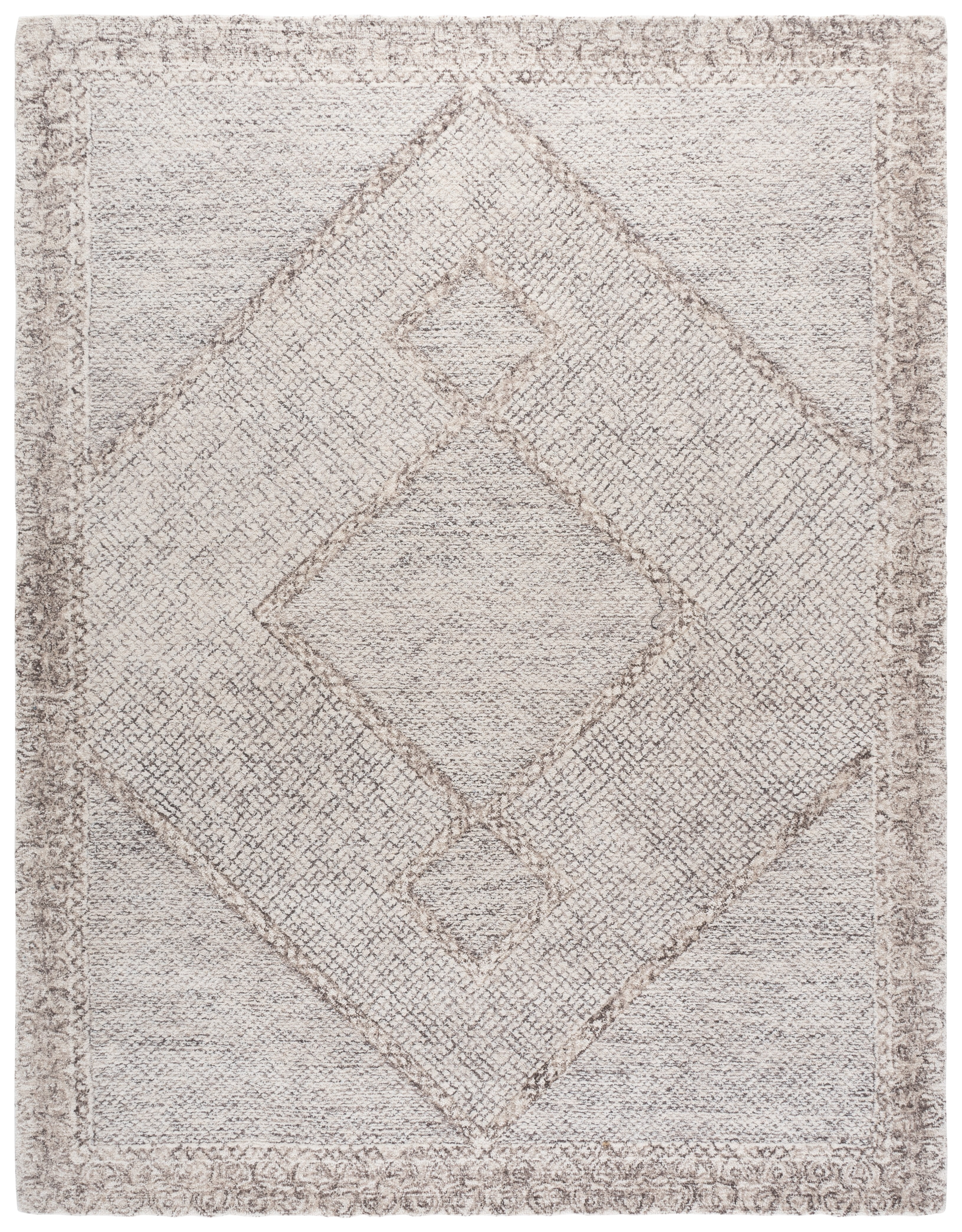 SAFAVIEH Abstract Grosvenor Geometric Wool Area Rug, Ivory/Gray, 10' x 14'
