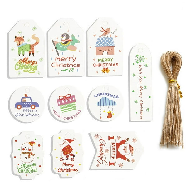 Étiquettes de Noël en Papier Kraft Étiquettes de Vacances Présentes pour l'Étiquette Paquet 200PCS Corde