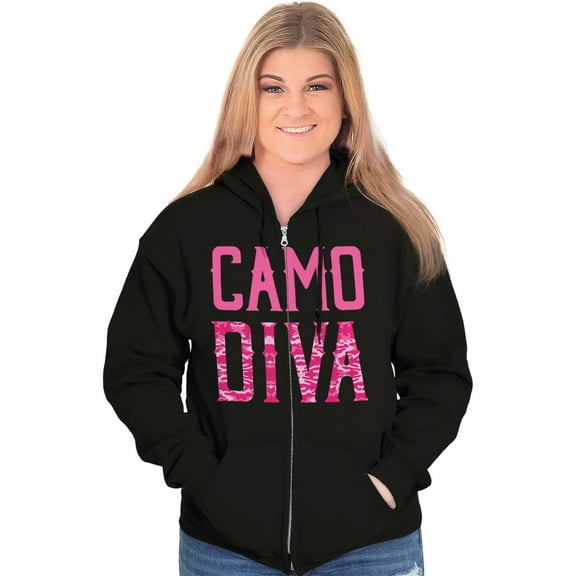 Camo Diva Cute Girly Hunting Season Womens Plus Size Graphic Zipper Hoodie Brisco Brands 2X