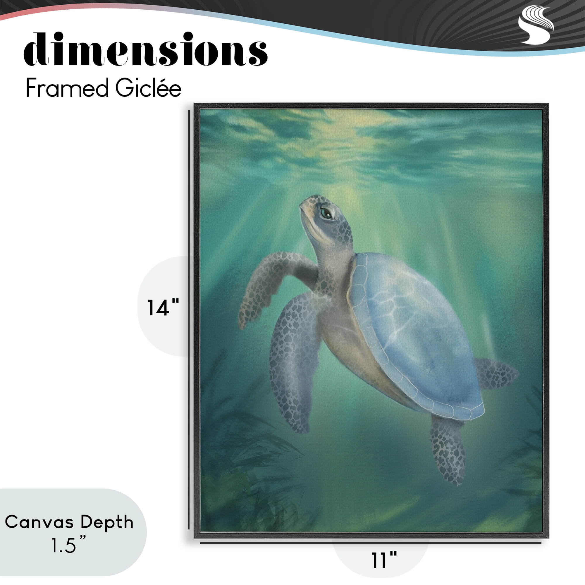 Stupell Industries Coastal Beach Sea Turtle Black Framed Giclee Art, design by Matthew Piotrowicz