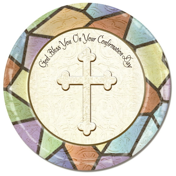 Confirmation Paper Plates: Stained Glass with Cross